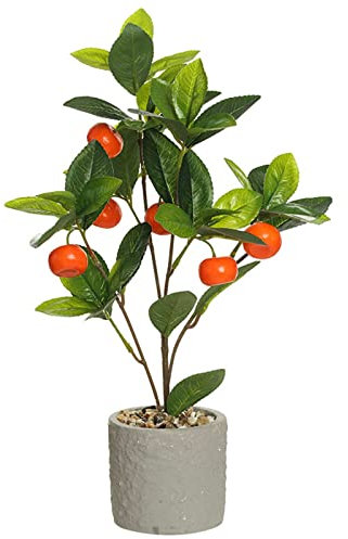 RNCOZE Künstliche Kumquat-Baum, Topfpflanzen, künstliche grüne Pflanze im Zementtopf für Zuhause, Party, Garten, Büro, Dekoration, 45,7 cm, 2 Stück
