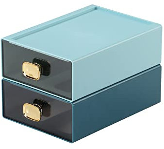 OSteed Office Desk Organiser Drawers, Stackable Desktop Storage Drawer, Plastic A4 Drawer Organiser, Stationery Storage Unit, Letter Box, Countertop Tabletop Toiletry Storage Drawers, 2 Middle BU&CYAN