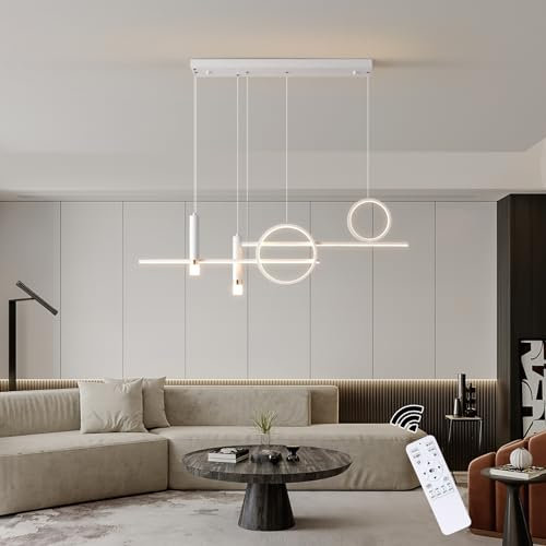 Eoodis Lampada a Sospensione a Led Lampadario, Luce Lineare Dimmerabile con Telecomando, Lampada a Sospensione Moderna da 50W per Soggiorno Camera da Letto (Bianco)