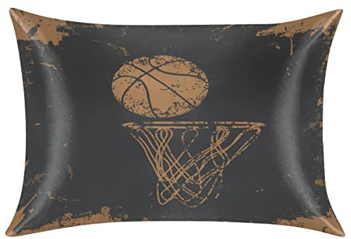 Vintage-Basketballkorb, Satin-Kissenbezug, knitterfrei, farbecht, weich, k¨¹hlend, f¨¹r Haar und Haut, Couch, Sofa mit Rei?verschluss, Standardgr??e 50,8 x 66 cm