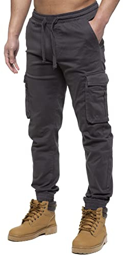 989Zé ENZO Herren Cargo Combat Jeans Elastische Taille Bündchen Hose Jogger, grau, 42