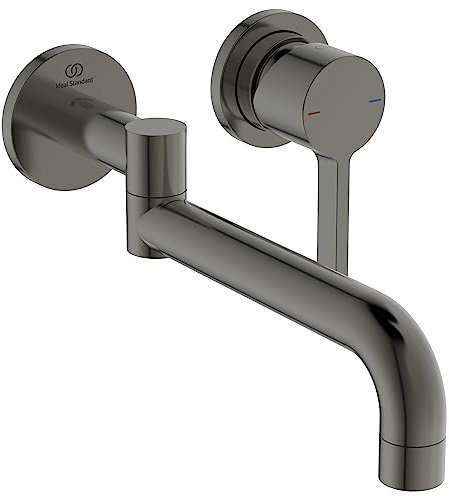 Ideal Standard – Gusto Miscelatore cucina a parete, proiezione del beccuccio di 246 mm, con cartuccia FirmaFlow, bocca girevole a 120°, aeratore interno, installazione a parete, Magnetic Grey