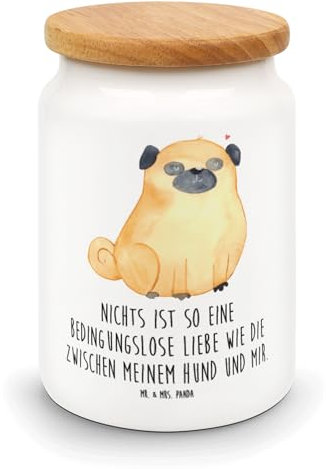 Mr. & Mrs. Panda Vorratsdose Mops - Geschenk, Hund, Hundeliebe, Hundemotiv, Leckerlidose, Keramikdose, Hundemama, Hunderasse, Liebe, Keksdose,