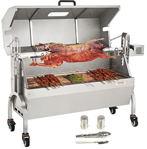 VEVOR Barbacoa de Carbón con Asador Eléctrico Carga de 60 kg Kit de Asador Automático al Aire Libre 50 W Asador Giratorio 4 RPM Kit de Asador Eléctrico 103,5x37,5 cm Alto Ajustable para Cordero Pollo