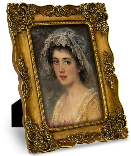 FJXMFRAME Goldfarbener Bilderrahmen mit Glasfront, 10,2 x 15,2 cm, mit Glasfront, Barock-Bilderrahmen für Wand und Tischplatte (10,2 x 15,2 cm, Bronze)