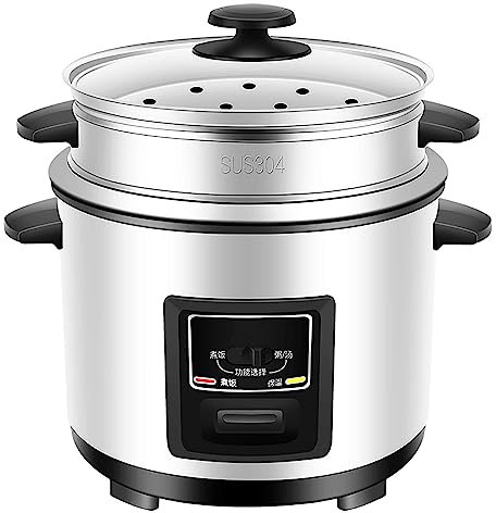 KANBUN 304 Stainless Steel Rice Cooker with Heat Preservation Function Full View Glass Lid Removable Liner Rice Steamer,2L