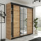 KIER FURNITURE Schiebegarderobe LAMARO mit Spiegel - Schrank Schlafzimmer – Schlafzimmerschrank – Wardrobe Bedroom – Kleiderschränke – Kleiderschrank Eiche Craft Golden – 250x205x59 cm