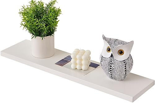 Gieanoo Wandregal Weiß, Regale Weiß Wand 40cm Massives Eichenholz kleines Regalbrett Schweberegal Weiss Wandboard für Badezimmer, Schlafzimmer, Wohnzimmer, Küche, Office