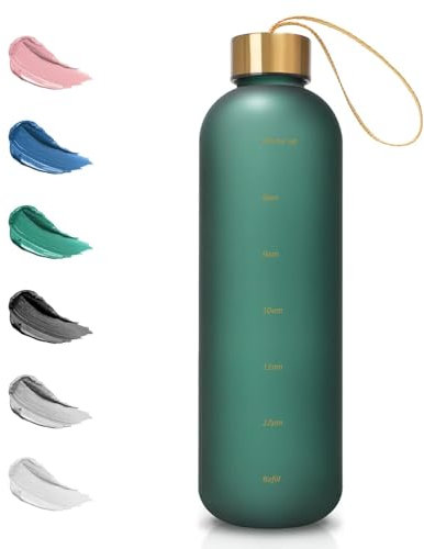 Opard Trinkflasche, 1L/800ml Wasserflasche, Auslaufsichere Water Bottle, BPA Frei Sportflasche Zeitmarkierung Wasser Flasche (800ml - Dunkelgrün, 800ml)