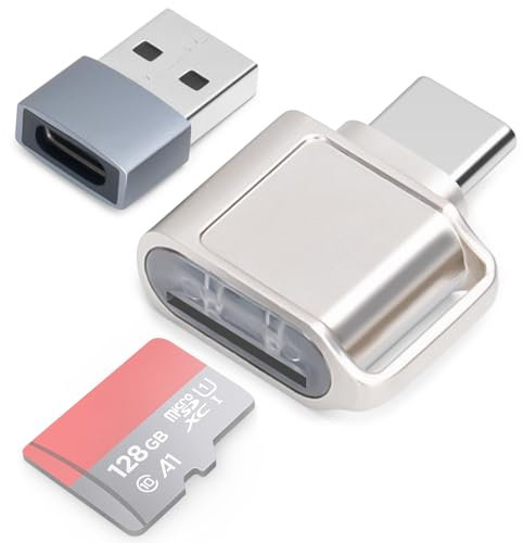 Lecteur de Carte TF, Lecteur de Carte Micro SD, Adaptateur de Lecteur de Carte Mémoire TF Type C avec Adaptateur USB C vers USB Compatible avec Les Ordinateurs Portables, MacBook, Samsung (Argent)