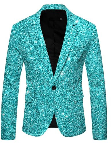 Pailletten Sakko Herren Glitzer Outfit Anzugjacke Sportlich Party Glitzer Anzug Pailletten Anzug Slim Fit Performance Kostüm Glitzer Blazer Smoking Jacket Blau 3XL