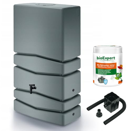 NOVECRAFTO 350L Water Butt with Tap, Modern Tower-Shaped, Plastic, Grey | Ideal for gardens and terraces, overflow diverter, removable lid, freestanding, saves water and promotes healthy plant growth