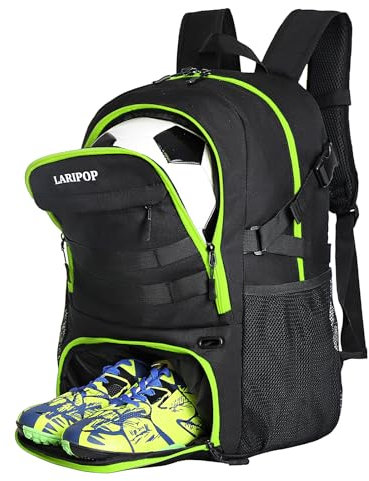 LARIPOP Fußball-Rucksack, Fußballtasche mit Ballhalter und Schuhfach, Sportausrüstung, Trainingstasche für Basketball, Fußball, Volleyball und Zubehör
