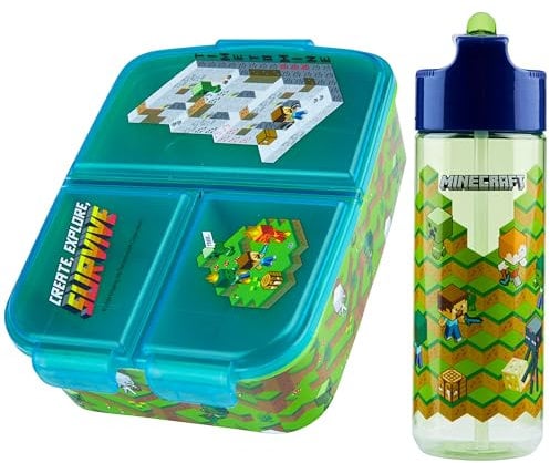 Minecraft Fiambrera Infantil con Compartimentos y Botella de Agua - Regalos Niños