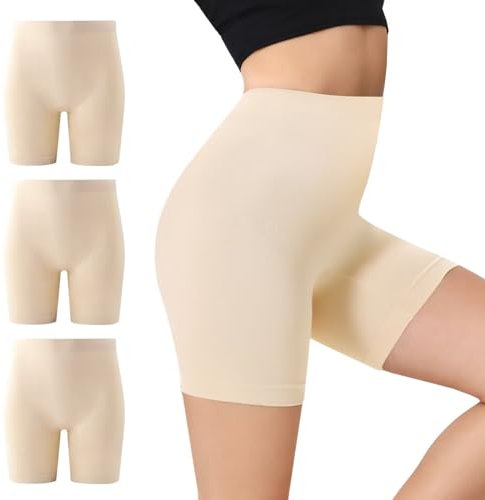 IceCony Radlerhose Damen Kurz für Kleid Kurze Leggins Unter Kleid Boxershorts Leggings Sporthose Beige Hautfarbene Blickdicht Laufhose Reibungslos Outdoor Biker Unterhosen Fahrradhose XXL 3er Pack