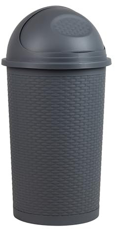 Mind Reader 55L Roll-Top Kitchen Garbage Can, Trash Can with Lid, Premium Wicker Design, Plastic, 16 L x 16 W x 31.5 H, Gray