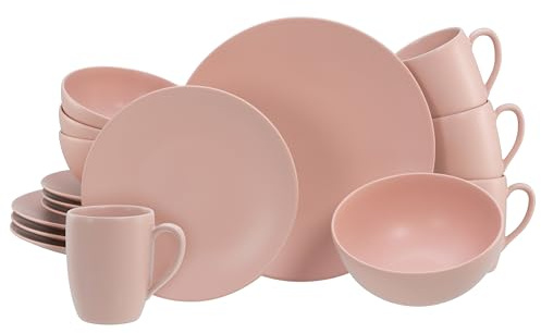 CreaTable, 21914, Serie Soft Touch Peach, 16-teiliges Geschirrset für 4 Personen, Kombiservice aus Steinzeug, spülmaschinen- und mikrowellengeeignet, Made in Portugal