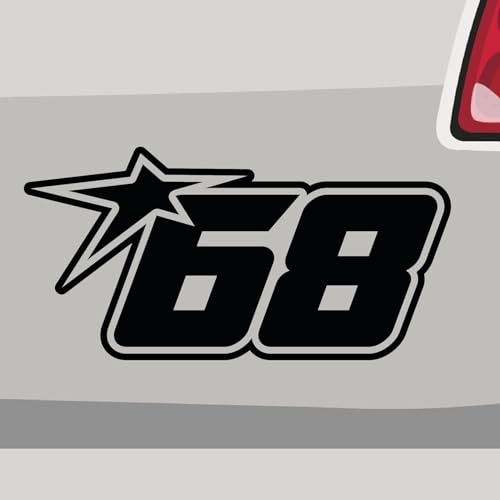 Stickerfreaks Startnummer 68 Aufkleber Number Sticker Stern Zahl Auto Bike Decal Vinyl Aufkleber Größe: 20x10cm (L) | Farbe: 10-weiß | Number Sticker Kleber Deko Tuning Startnummer