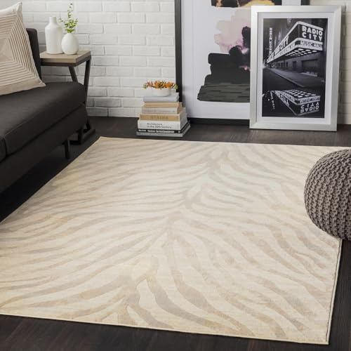 Livabliss Cybele Geometric Rug - Scandi Area Rugs for Living Room 140x200 cm, Dining, Kitchen - Neutral, Abstract Patterned Rugs, Boho Style, Easy Care Pile - Large Rug, Grey and Beige
