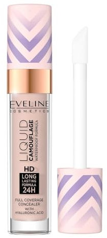 Eveline Cosmetics Flüssiger Camouflage Wasserdichter Concealer mit Hyaluronsäure - Farbton 03, Nährende Formel mit Sheabutter & Jojobaöl