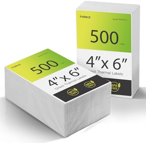 Inateck Thermopapier Versandetiketten, 4 × 6 Zoll (100 mm × 150 mm), Wasserfester Versandaufkleber, BPA/BPS-frei,1000 Stück