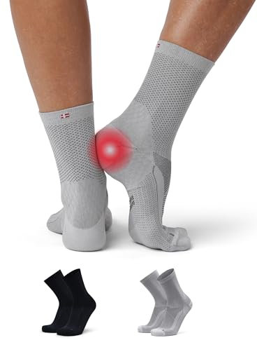 DANISH ENDURANCE 2 Paar Plantarfasziitis-Socken, Kompressionsstrümpfe, Orthopädische Socken, Knöchel und Fußgewölbe Unterstützung, Mehrfarbig (1xSchwarz/Grau, 1x Hellgrau) 39-42