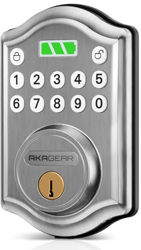 AkaGear Keyless Entry Door Lock with Keypad - Smart Deadbolt for Front Door with 2 Keys - Auto Lock - Easy Installation - DS10 Mini (Satin Nickel)