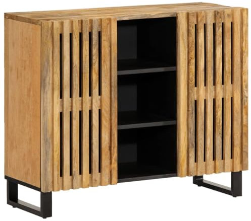 vidaXL Aparador de Madera Maciza de Mango Rugosa 90x34x75 cm, Armario de almacenaje, Mueble aparador, Mueble de almacenaje de Cocina, bufé