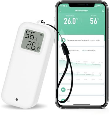 Thermometre Wifi, Hygrometre Connecté avec Alarme Intelligente, Stockage Exportation Gratuite de Données et Fonctions D'étalonnage, Compatible avec Smart Life, 1 Pièce avec écran
