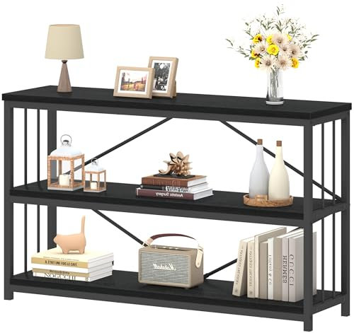 Mudmasa Konsolentisch schmal, Bücherregal Flurtisch mit 3 Ebenen, Regal mit Metallrahmen, Konsolenregal Für Wohnzimmer, Arbeitszimmer, Büro, Flur, Industrie-Design, 34 x 140 x 74 cm (TxBxH)