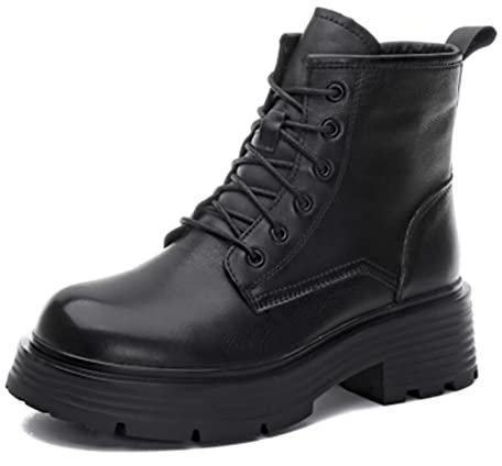 Womens shoes Retro Genuine Zipper Women Boots Solid Ankle Platform Boots Ladies Thick Med Heels Shoes