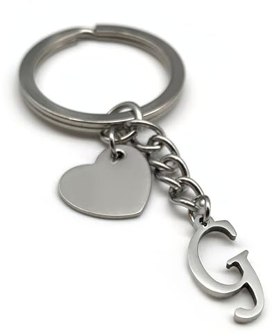 Porte Clef Lettre avec coeur - Initial A-Z nom Porte-clés - Acier inoxydable fait à la main - Petit ami petite amie partenaire voiture (G)