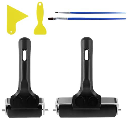 JRSHIRLEYLTD Lot de 2 rouleaux en caoutchouc, rouleau d'impression linoléique, rouleau de peinture avec 2 grattoirs et 2 pinceaux pour bricolage, impression sur bloc, peinture, rouleau en caoutchouc