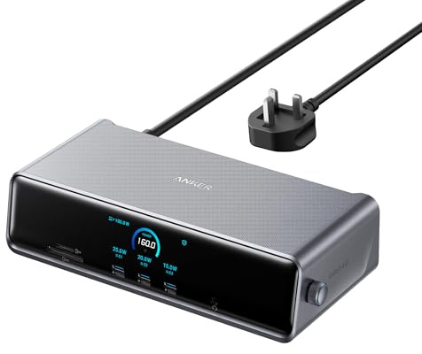 Anker Prime Docking Station (DL7400), 14-Port Triple Display with DisplayLink, 140W Max USB-C Port, Smart Display and Built-In Cooling Fan, Up to 8K, For macOS and Windows, DisplayLink Driver Required