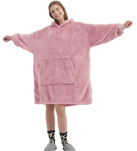 FELOVE Hoodie Decke Ärmeln Kuschelpullover Mit einer großen Tasche,Tragbare Decke Ultra Soft Bequemer Kuschel Erwachsene Hoodie,Warm Kuscheldecke weich als Geschenke für Frauen Freundin Mütter