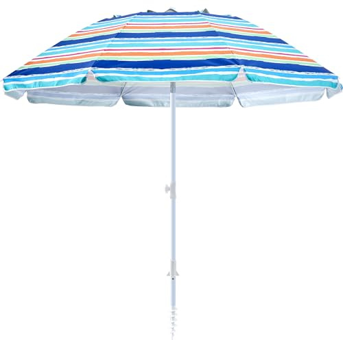 Kbrellaoutlets Strandschirm mit Sandanker, UPF 50+ Schutz, 8 Rippen, Strandschirme für Sand, tragbar, mit Knopfneigung – multifunktionaler Outdoor-Sonnenschutz für Gärten, Innenhöfe und Strände.