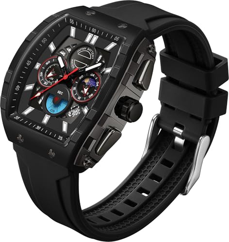 findtime Herren Armbanduhr Analog Uhren Mode Tonneau Rechteck Sport Armbanduhr Militär Quarz Chronograph Wasserdicht Uhren mit Leuchtendem Kalender Gebogener Bildschirm