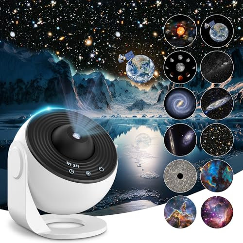 Planetarium Star Projector, Realistic Light Projector with 12 Planet Discs, Starry Night Light Projector Lamp, Moon Night Light for Adults Ceiling Bedroom Living Room, Party
