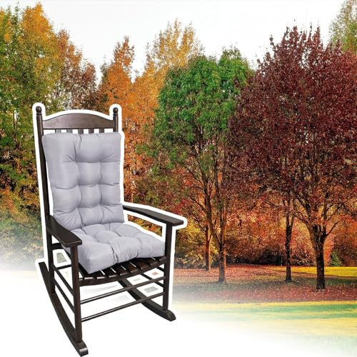 Schaukelstuhl-Kissen-Set für Die Veranda, Schaukelstuhl-Kissen aus Holz mit Hoher Rückenlehne, Rücken- und Sitzpolster für Drinnen und Draußen mit Rutschfesten Gurten(Light Gray,21*17*3in)