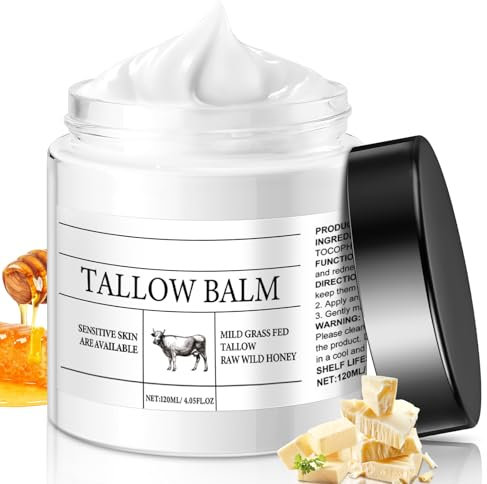 Beef Tallow Skin Care, 120g Tallow And Honey Balm, Whipped Tallow Face Cream, Grass-Fed Natural Beef Tallow For Skin, Deeply Nourishing For Face & Body Moisturizer