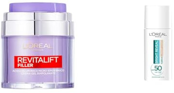 L'Oréal Paris Routine Crema-Gel Rimpolpante Revitalift Filler con Acido Ialuronico, Pelle Idratata a Lungo + Fluido UV Anti-Macchie Bright Reveal Light, Incarnato Luminoso, Con Niacinamide e SPF50