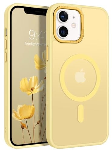 GaoBao Magnetic for iPhone 12 Case,iPhone 12 Pro Case,[Compatible with MagSafe] Slim Fit Phone Case Women Girls Shockproof Smooth Translucent Matte Protective Bumper Cover for iPhone 12/12 Pro,Yellow