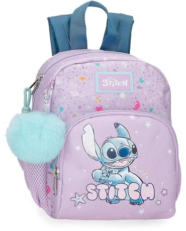 Disney Joumma Lovely Stitch Schulrucksack für Kinder, aus Polyester, breite und verstellbare Träger, die sich anpassen, Fronttasche., dunkelviolett, Vorschulrucksack