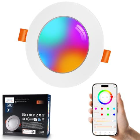 VARICART LED Einbaustrahler RGB Dimmbar mit APP und Alexa, Smart LED Spots | 1 Stück IP44 Einbauleuchten Flach Farbig APP Steuerung Bluetooth, 7W 660LM, 230V Spots Deckenspots Bunt, 68mm-85mm Lochmass