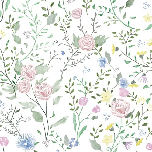 Fiula Selbstklebende Tapete Klebefolie Möbel Blumen 44CMx10M Möbelfolie Selbstklebend Floral DIY Blumentapete Blätter Wohnzimmer Schlafzimmer Möbel Vinyl Wrap Dekorfolie Weiß Rot Grün Blau Wallpaper