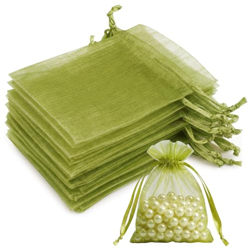 20 PCS White Organza Gift Bags, 7 x9 cm Clear Mesh Pouches, Jewellery Bags, Candy Mesh Pouches for Wedding Favours, Christmas, Birthday, Anniversary, Party Supplies, Green