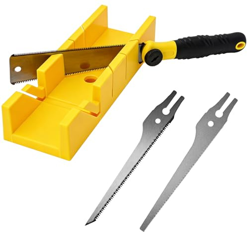 WYYFXY® Gelb Gehrungslade mit Säge Japansäge Set Enthalten 3 Wechsel-Sägeblättern Gärungsschablone mit Säge Schneidlade Gehrungslade Gehrungsschneidlade Handsäge für Metall Holz Kunststoff