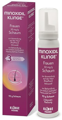 Minoxidil Klinge Frauen 50 mg/g Schaum, erblich bedingter Haarausfall, 95 g | Angenehmes Haargefühl ohne fettende Rückstände, frei von Hormonen, Erste sichtbare Ergebnisse bereits nach 12 Wochen*