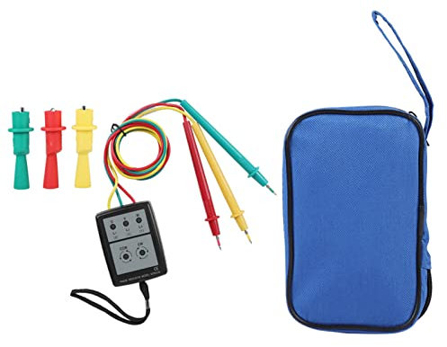 Tester Rotazione Fasi, Akozon SP8030 Sequenzimetro Trifase Indicatore di Fase Digitale LED Cicalino Tester di Tensione e Frequenza con Borsa per il Trasporto 60 V‑600V AC