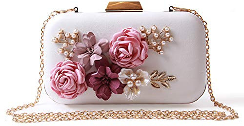 EVEOUT Blumenperle Perlen Hochzeit Handtasche für Bräute Damen Leder Abend Clutch Prom Party Tasche für Frauen Kleine Umhängetasche Geldbörsen für Mädchen